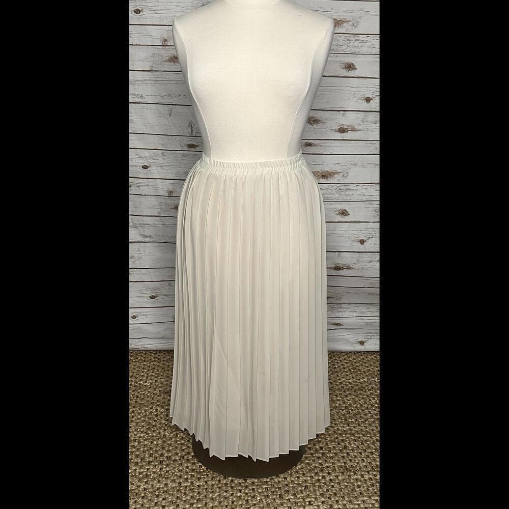 Vintage preppy minimalist light academia cream pleated midi skirt Size 16